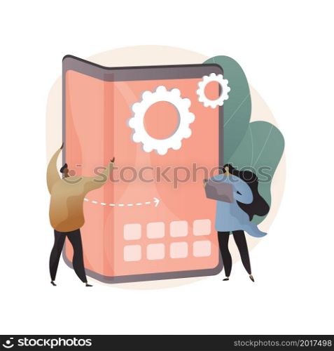 Foldable smartphone abstract concept vector illustration. Foldable technology, flexible electronic devices, smartphone trend, compact phone design, bendable screen, portability abstract metaphor.. Foldable smartphone abstract concept vector illustration.