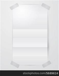 Folded blank paper sheet with scotch tape isolated on white background vector illustration