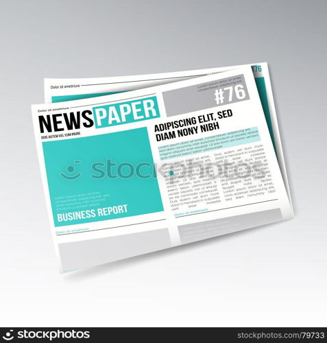 Folded Business Newspaper Vector. Images, Articles, Business Information. Daily Newspaper Journal Design. Illustration. Folded Realistic Economic Newspaper Vector. Business, Finance Information. Daily Newspaper Journal Design. Illustration