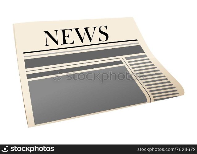 Folded daily newspaper with the header - News - isolated on white