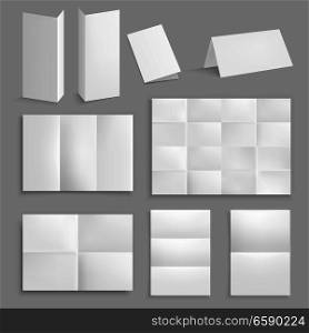 Folded paper realistic set with clear white unfolded paper of different sheet and section size vector illustration. Realistic Folding Paper Collection