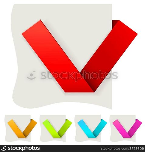 Folded paper tick vector template with several color variants.