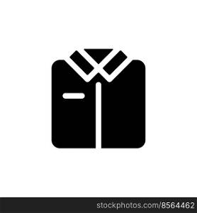 Folded shirt black glyph ui icon. Work uniform. Pajamas store. Formal clothes. User interface design. Silhouette symbol on white space. Solid pictogram for web, mobile. Isolated vector illustration. Folded shirt black glyph ui icon