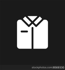 Folded shirt dark mode glyph ui icon. Work uniform. Pajamas store. User interface design. White silhouette symbol on black space. Solid pictogram for web, mobile. Vector isolated illustration. Folded shirt dark mode glyph ui icon