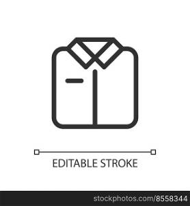 Folded shirt pixel perfect linear ui icon. Work uniform. Pajamas store. Formal clothes. GUI, UX design. Outline isolated user interface element for app and web. Editable stroke. Arial font used. Folded shirt pixel perfect linear ui icon