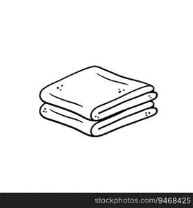 Folded towel or cloth. Packed neat clothes. Stack of fabric. Line drawing. Isolated cartoon black and white illustration.. Folded towel or cloth. Packed neat clothes