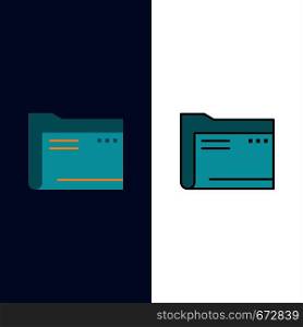 Folder, Archive, Computer, Document, Empty, File, Storage Icons. Flat and Line Filled Icon Set Vector Blue Background