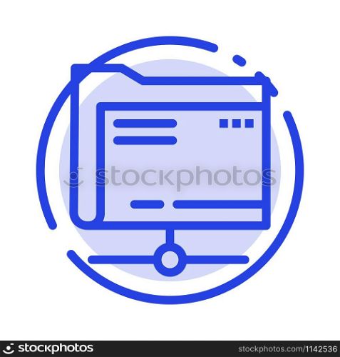Folder, Data, Server, Storage Blue Dotted Line Line Icon