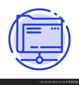 Folder, Data, Server, Storage Blue Dotted Line Line Icon