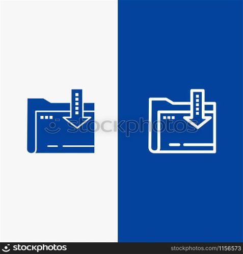 Folder, Download, Computing, Arrow Line and Glyph Solid icon Blue banner