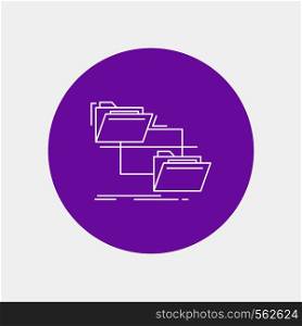 folder, file, management, move, copy White Line Icon in Circle background. vector icon illustration. Vector EPS10 Abstract Template background