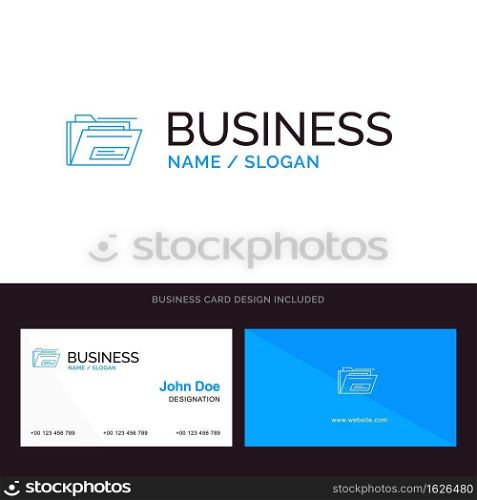 Folder, File, Zip, Rar,  Blue Business logo and Business Card Template. Front and Back Design