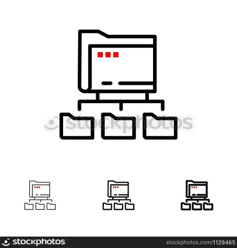 Folder, Folders, Network, Computing Bold and thin black line icon set