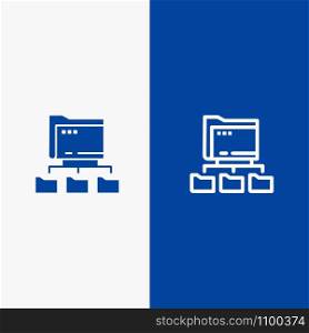 Folder, Folders, Network, Computing Line and Glyph Solid icon Blue banner