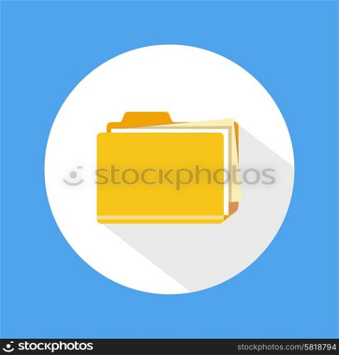 Folder icon with long shadow, isolated on blue background