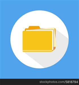 Folder icon with long shadow, isolated on blue background