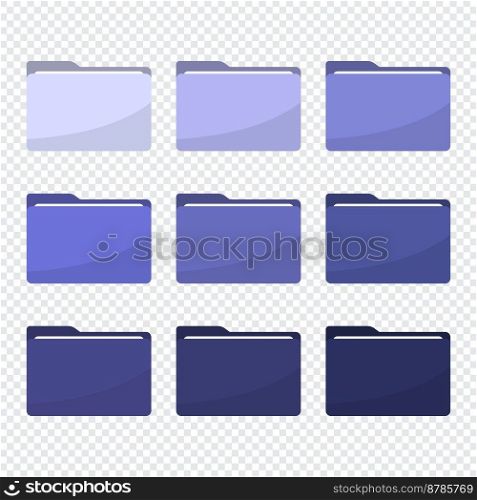 Folder icons set in trendy 2022 very peri color. Trendy lavender violet folder icons. All type of document, file formats vector illustration symbols collection. Computer folder, folders sign
