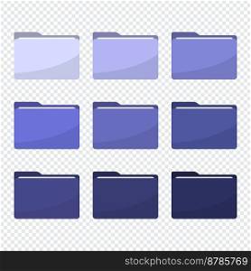 Folder icons set in trendy 2022 very peri color. Trendy lavender violet folder icons. All type of document, file formats vector illustration symbols collection. Computer folder, folders sign