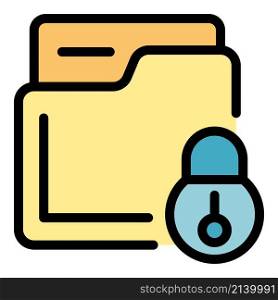Folder lock icon. Outline folder lock vector icon color flat isolated. Folder lock icon color outline vector