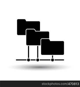Folder Network Icon. Black on White Background With Shadow. Vector Illustration.