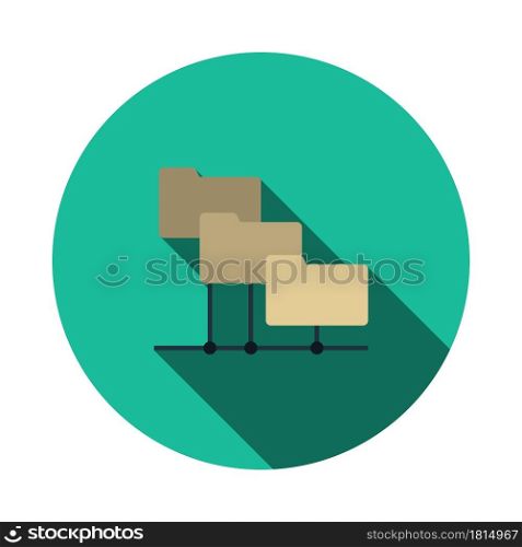 Folder Network Icon. Flat Circle Stencil Design With Long Shadow. Vector Illustration.