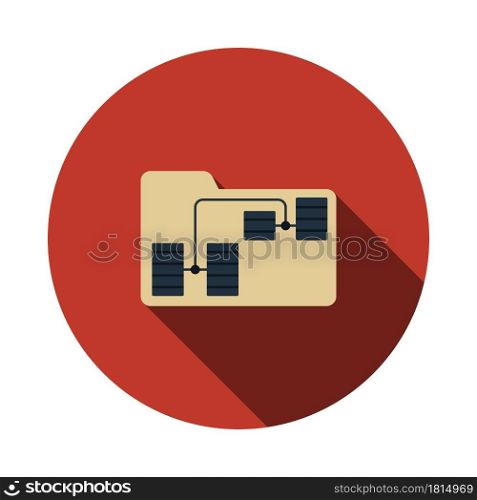 Folder Network Icon. Flat Circle Stencil Design With Long Shadow. Vector Illustration.
