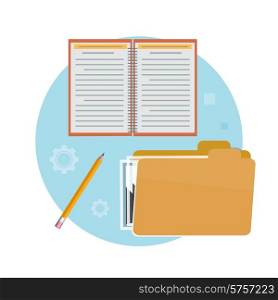 Folder, notebook and pencil. Business concept for office workers