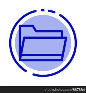 Folder, Open, Data, Storage Blue Dotted Line Line Icon