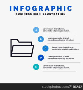 Folder, Open, Data, Storage Line icon with 5 steps presentation infographics Background