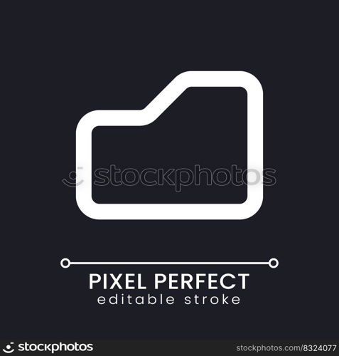 Folder pixel perfect white linear ui icon for dark theme. Files archive. Digital documents. Vector line pictogram. Isolated user interface symbol for night mode. Editable stroke. Poppins font used. Folder pixel perfect white linear ui icon for dark theme