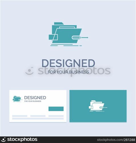 Folder, repair, skrewdriver, tech, technical Business Logo Glyph Icon Symbol for your business. Turquoise Business Cards with Brand logo template.