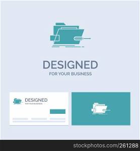 Folder, repair, skrewdriver, tech, technical Business Logo Glyph Icon Symbol for your business. Turquoise Business Cards with Brand logo template.