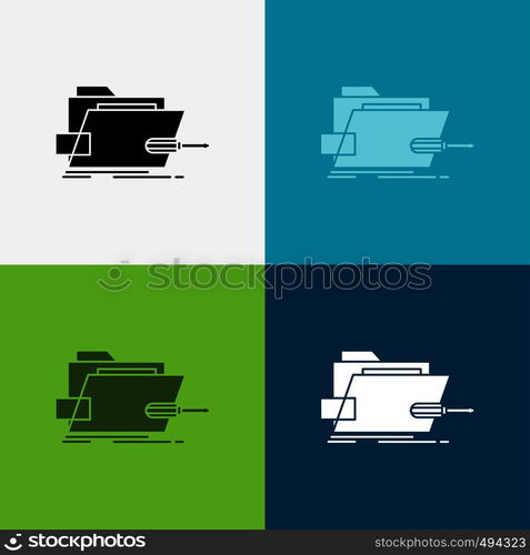 Folder, repair, skrewdriver, tech, technical Icon Over Various Background. glyph style design, designed for web and app. Eps 10 vector illustration. Vector EPS10 Abstract Template background