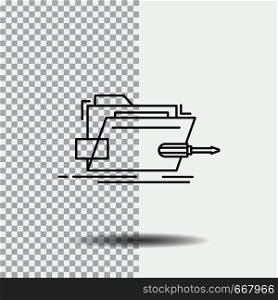 Folder, repair, skrewdriver, tech, technical Line Icon on Transparent Background. Black Icon Vector Illustration. Vector EPS10 Abstract Template background