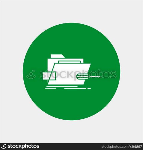 Folder, repair, skrewdriver, tech, technical White Glyph Icon in Circle. Vector Button illustration. Vector EPS10 Abstract Template background