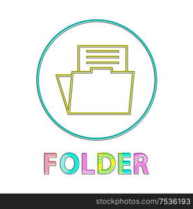 Folder round linear icon template for modern app. Digital documents container round outline simple symbol isolated cartoon flat vector illustration.. Folder Round Linear Icon Template for Modern App