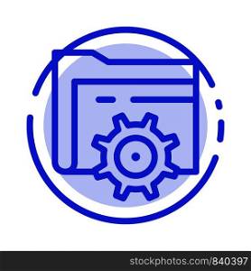 Folder, Setting, Gear, Computing Blue Dotted Line Line Icon