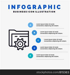 Folder, Setting, Gear, Computing Blue Infographics Template 5 Steps. Vector Line Icon template