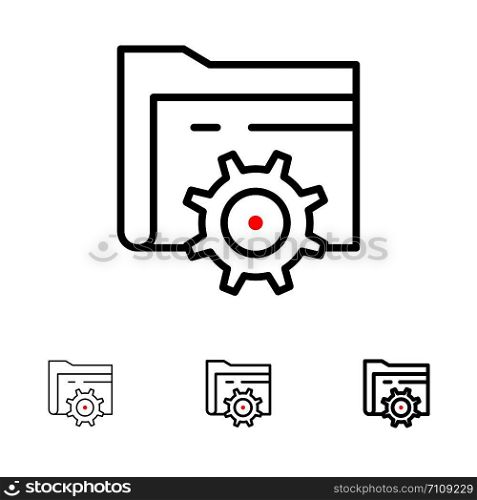 Folder, Setting, Gear, Computing Bold and thin black line icon set