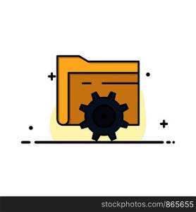 Folder, Setting, Gear, Computing Business Flat Line Filled Icon Vector Banner Template