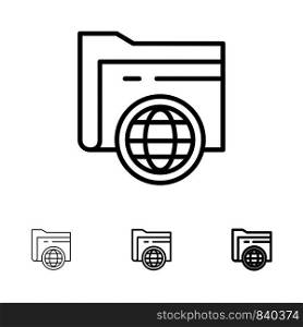 Folder, Storage, Fie, Globe Bold and thin black line icon set