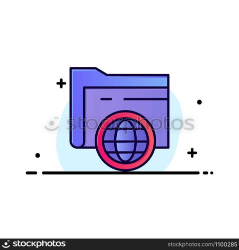 Folder, Storage, Fie, Globe Business Logo Template. Flat Color