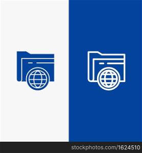 Folder, Storage, Fie, Globe Line and Glyph Solid icon Blue banner