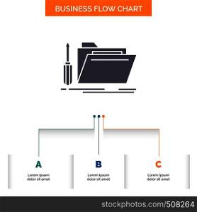 folder, tool, repair, resource, service Business Flow Chart Design with 3 Steps. Glyph Icon For Presentation Background Template Place for text.. Vector EPS10 Abstract Template background