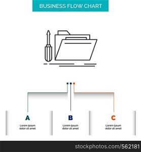 folder, tool, repair, resource, service Business Flow Chart Design with 3 Steps. Line Icon For Presentation Background Template Place for text. Vector EPS10 Abstract Template background