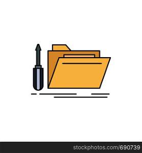 folder, tool, repair, resource, service Flat Color Icon Vector
