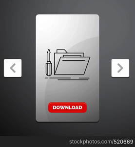 folder, tool, repair, resource, service Line Icon in Carousal Pagination Slider Design & Red Download Button. Vector EPS10 Abstract Template background