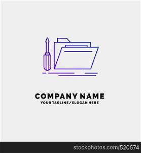 folder, tool, repair, resource, service Purple Business Logo Template. Place for Tagline. Vector EPS10 Abstract Template background