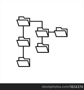 Folder Tree Icon, Directory Structure Icon, Folder Structure Hierarchy, Folder Sub Folder Absolute Path Diagram Metaphor Vector Art Illustration