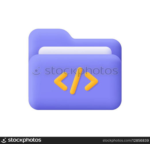 Folder with code symbol. Web development, coding and programming concept. 3d vector icon. Cartoon minimal style.
